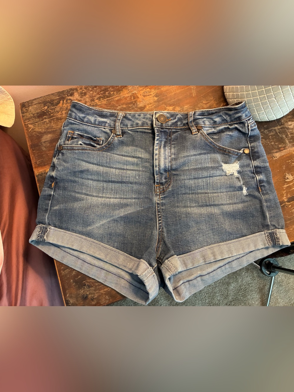 Denim Roll-Cuff High-Waisted Jean Shorts